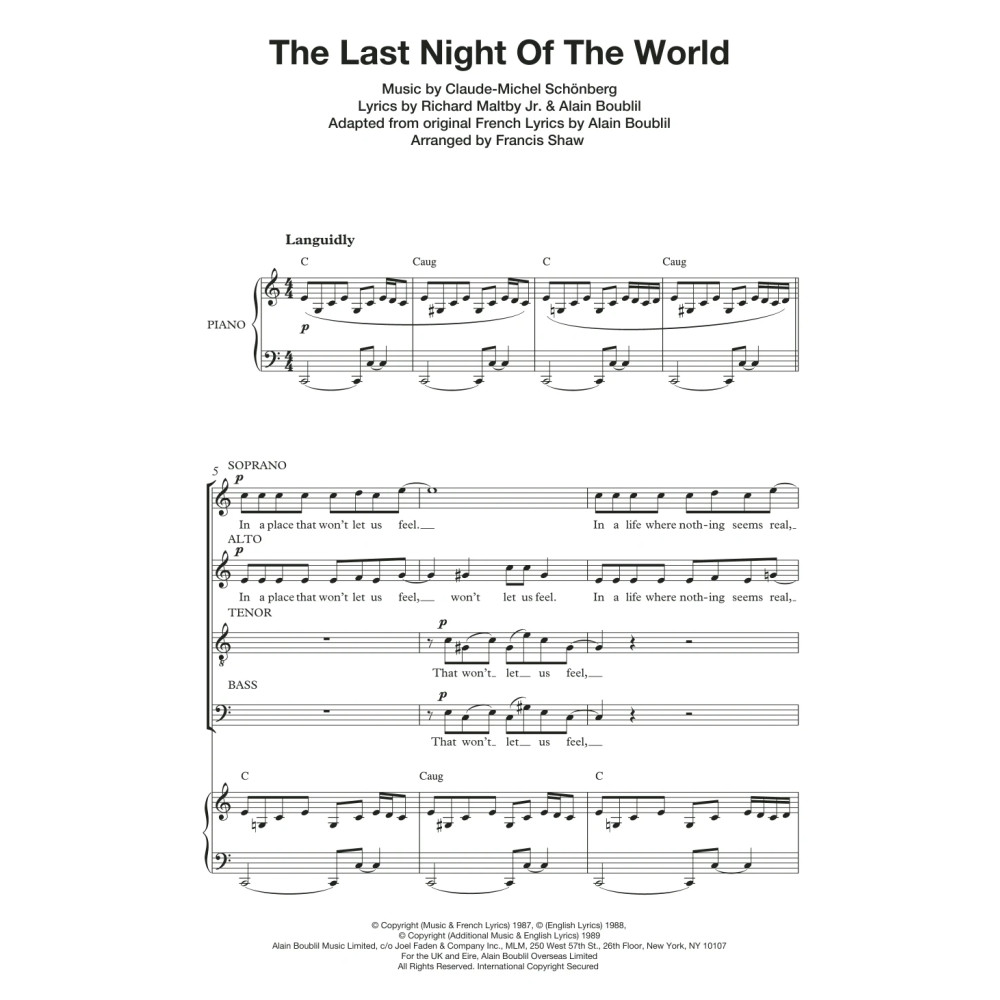 The Last Night Of The World (from Miss Saigon) (arr. Francis Shaw)