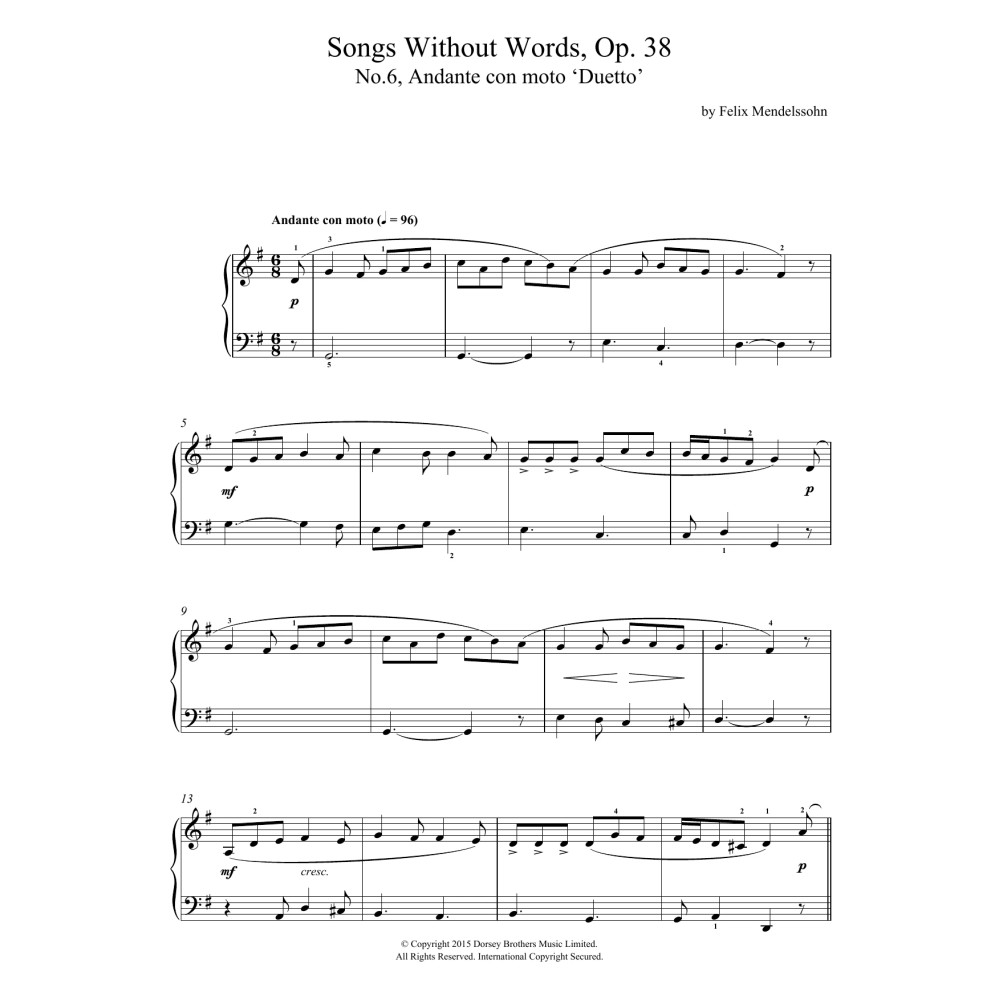 Song Without Words, Op. 38, No. 6 'Duetto'