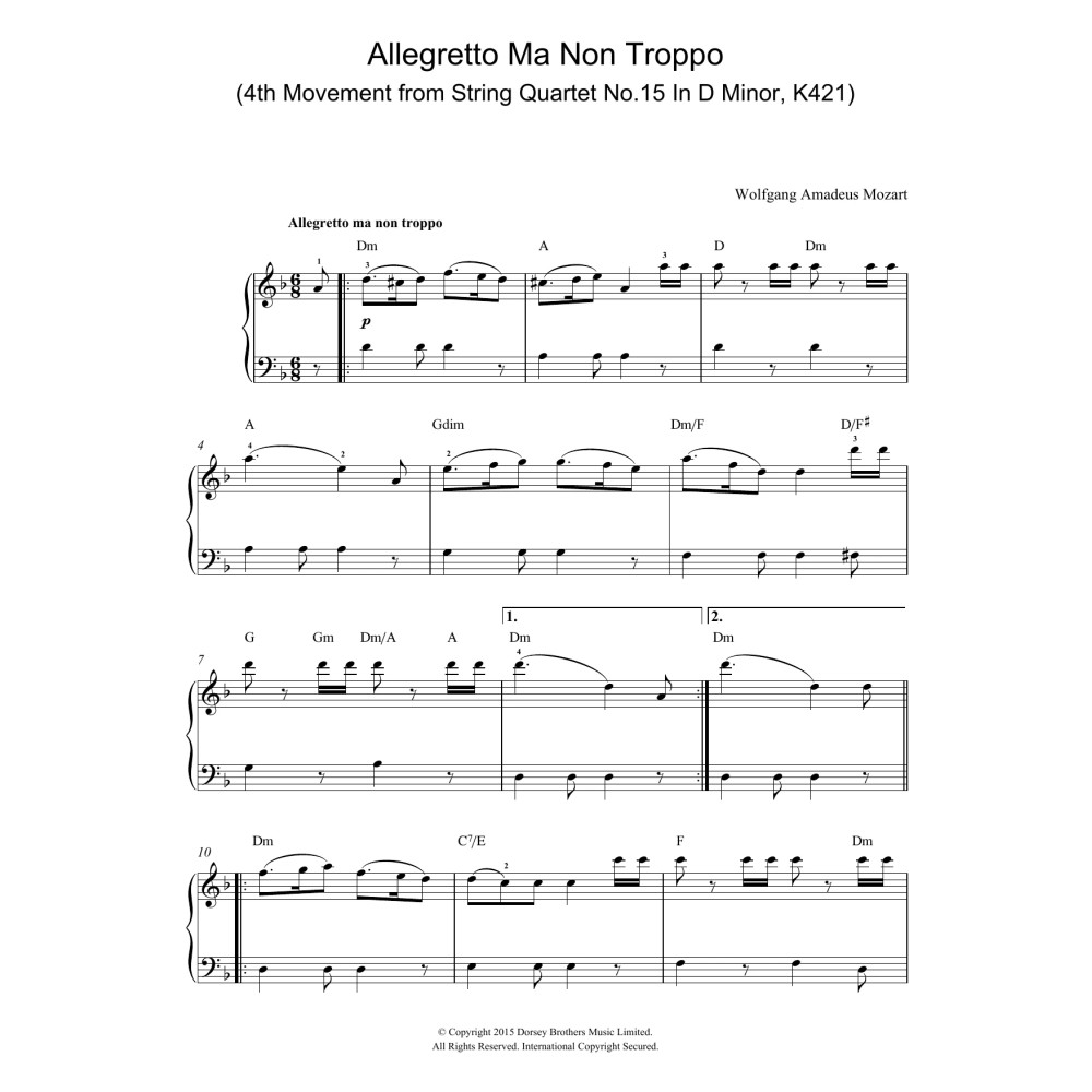 Allegretto Ma Non Troppo (4th Movement from String Quartet No.15 In D Minor, K421)