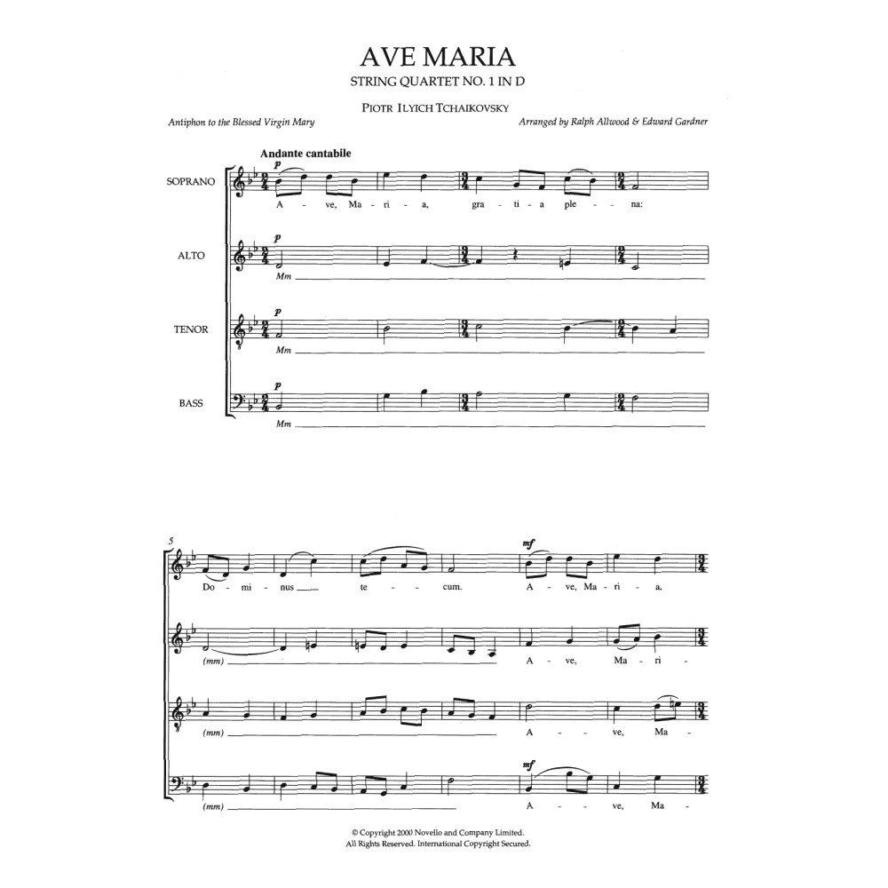 Ave Maria (String Quartet No.1 In D) (arr. Ralph Allwood and Edward Gardner)