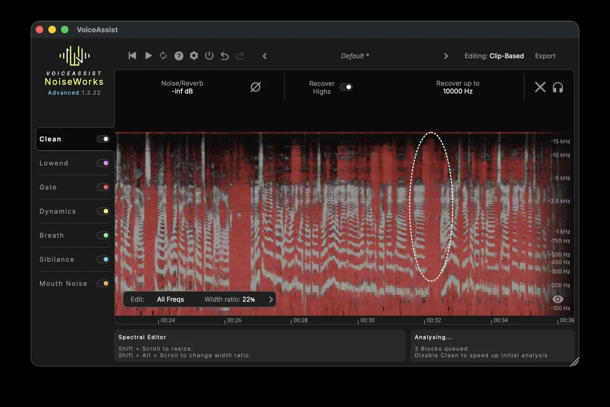 Interface du module VoiceAssist de NoiseWorks en mode Advanced