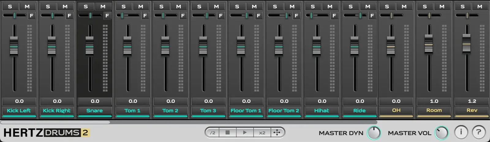 Hertz Drums 2 - mixer and kit view